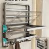 Gris plomo Toallero de baño sin agujeros Lavado-lavado Estante de aluminio espacial para baño Montado en la pared Toallero doble plegable