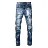 Nueva Colección de Primavera para el Mercado Europeo: Jeans Elásticos Ajustados para Hombre con Lavado Desgastado, Salpicaduras de Tinta y Diseño de Graffiti