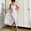 Top de tubo sexy con cuello halter de encaje, escote en V pronunciado, con abertura alta y bata larga con volantes, ropa de estar por casa, ropa de dormir sexy