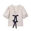 Estoque Pronto de Fábrica Comércio Exterior Atacado de Roupas Femininas 2025 Nova Moda Doce Versátil Camisas Listradas com Laço