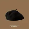 Boina de Lana de Color Puro de Alta Calidad para Exportación para Mujeres, Gorro Boina de Invierno, Estilo Japonés Artístico Retro Gorro de Pintor