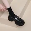 Sapatos de Couro Pequenos Estilo Britânico para Mulheres 2025 Outono Novos Mocassins de Sola Grossa Antiderrapante Bico Redondo Sapatos Slip-On Ins