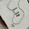Collar de Plata S925 Estilo Coreano Ins Cara Sonriente Grano de Arroz para Mujer Joyería de Estilo Casual Cadena para Clavícula para el Viaje Diario