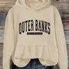 Moletom Casual Feminino Outer Banks da Carolina do Norte - Tecido de Malha de Poliéster com Estampa de Letras e Bolsos