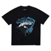 Representar Rep Doberman Lavada e Desgastada Marca de Moda Americana Vintage Retro Camiseta de Manga Curta Tubarão para Homens
