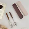 Juego de palillos y cuchara de madera maciza estilo coreano INS con caja de almacenamiento portátil, estilo vintage, adecuado para estudiantes y trabajadores de oficina
