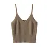 Camiseta de tirantes de punto de cachemira 100% pura estilo francés con cuello en V para mujer, top de tirantes acanalado de cintura alta, adelgazante y versátil, imprescindible