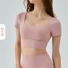 Top de Pilates Yoga para Mujer con Almohadillas en el Pecho, Pliegues Frontales en el Pecho, Espalda Descubierta, Camiseta Deportiva de Verano para Exteriores, Ropa de Fitness