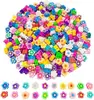 Rodajas de Arcilla Blanda de Colores, Arcilla Blanda Perforada con Caricaturas de Frutas y Letras Inglesas, Juego de Cuentas para Pulseras, Partículas de Arcilla Blanda