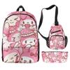 3D Nuevo Periférico Impreso Sanrio Merlot Bolso Mochila Bolso Cruzado Bolsa para Lápices Set Impreso de Tres Piezas