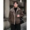 Moda de Invierno Cálido Moderno Elegante Diseño Chaqueta para Hombre con Cuello de Piel con Parche Único Negocios Corte Holgado Abrigo con Cuello Alto