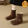 Botas de Nieve Plegables de Dos Usos Retro Maillard para Mujer 2025 Nuevas Botas Cortas de Borrego tipo Birkenstock de Invierno Zapatos Cálidos de Algodón