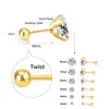 Brincos Stud de Parafuso com Contas de Aço e Diamante Branco Popular de Quatro Garras Transfronteiriços, Brincos Geométricos Simples Versáteis da Moda, Joias de Orelha em Aço Inoxidável para Mulheres