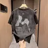 2026 Verano Nuevo Hombre Calidad Moda Versátil Estampado de Letras Manga Corta Camiseta Degradado Holgada Cuello Redondo Suéter