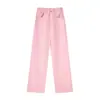 Nuevos Jeans Básicos Color Rosa Combinan con Todo de Primavera y Verano para Mujer, Pantalones de Pierna Ancha Rectos Ajustados Adelgazantes de Verano