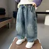 Jeans de Otoño para Niños y Niñas 2026 Nuevo Estilo Coreano Pantalones Casuales de Moda Primavera y Otoño Tendencia Fresca Estampado de Salpicaduras Pantalones Largos