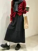 Saia Midi Floral Retrô Feminina Outono Inverno Nova Cintura Alta Emagrecedora Escovada Estilo Pato Saia Evasê Botão