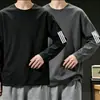 Nova camiseta masculina de manga comprida 2026, top elástico para primavera e outono, camada base pesada de corte solto, camisa masculina de manga curta