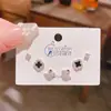 Exquisitos Pendientes de Flor de Cuatro Hojas y Cisne con Circonita Set de Tres Pares Estilo Coreano de Lujo Ligero Pendientes Súper Brillantes con Aguja de Plata Set de 6 Piezas