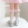 Calcetines de niña de primavera y verano, finos, con lazo de Lolita, estilo coreano, color liso, estilo extranjero, calcetines de princesa para bebé.