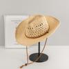 Chapéu de Palha Cowboy Ocidental Feito à Mão Chapéu Alto Chapéu de Sol Feminino para Exterior Praia Sol Chapéu Retrô para Homens