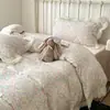 Estilo Coreano Fresco Chifón Encaje Algodón Puro Juego de Cuatro Piezas Estampado Floral Pequeño Todo Algodón Doble Capa Gasa Funda Nórdica Sábana Ropa de Cama