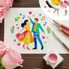 Plantillas Redondas Huecas de Siluetas de Pareja Romántica de Variedad Transfronteriza para Propuesta y Confesión, Plantillas de Dibujo con Patrón de Amantes a la Luz de la Luna