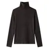 Capa base de cachemira para otoño e invierno para mujer, cuello alto, color liso, suéter de punto ajustado, engrosado, jersey de rayas simple, 6994
