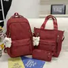 Nova Mochila Feminina Estilo Campus com Grande Capacidade, Conjunto de Três Peças com Estampa de Letras para Alunos do Ensino Fundamental (3º ao 6º Ano)