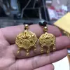 Tienda de Oro Mismo Estilo Arena Dorada Hueco Carácter "Fu" Candado de Longevidad Collar Método Antiguo Candado de Longevidad para Niños Candado de Seguridad Colgante Campana para Mujer