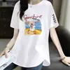 Comercio electrónico transfronterizo pedido final marca grande etiqueta cortada mostrador comercio exterior ropa de mamá para mujer camiseta de manga corta suelta con estampado de dibujos animados top