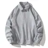 Conjunto de Moletom Masculino com Gola Reversível e Meio Zíper, Casual Solto para Esportes, Estilo Primavera e Outono, Conjunto de Top e Calça de Manga Longa Cinza e Preto