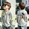 Camiseta de manga longa com design falso de duas peças, nova para primavera e outono, para crianças mais velhas, padrão waffle, estilo coreano, blusa básica estilosa