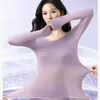 Top para Embellecer la Piel con Ácido Hialurónico para Mujer, Top de Manga Larga con Cuello Redondo, Capa Base con Almohadillas Fijas para Sujetador Incorporadas, Ropa Interior Ajustada, Top Delgado y Cálido