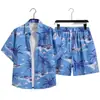 Conjunto de Camisa Floral de Manga Curta Unissex, Calça Casual de Praia Solta Estilo Preguiçoso Retrô, Conjunto de Camisa Masculina de Manga Curta