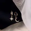 Pendientes asimétricos de plata de ley S925 de Shenzhen, con forma de estrella y luna, pendientes de lujo ligero, moda simple, versátiles, creativos, para mujer