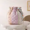 Bolsa de Almacenamiento Ligera Nueva Estampada con Cordón Transfronteriza, Bolsa de Maquillaje Acolchada Estilo Coreano Floral con Cordón de Gran Capacidad