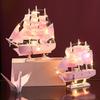 Adornos de modelo de vela rosa de estilo mediterráneo para niña, barco de madera de vela suave, decoración para dormitorio
