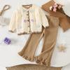 Traje de Suéter para Niñas Otoño e Invierno Nuevo Suéter de Crochet para Bebé Cárdigan Pantalones de Punto Estilo Coreano Conjunto de Dos Piezas