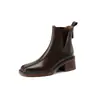 Novas Botas Chelsea Elásticas de Salto Grosso Outono/Inverno 2023 Pretas de Salto Médio Estilo Britânico Bico Quadrado Botas Curtas Femininas Botas Individuais