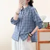 Nuevas Camisas de Algodón y Lino para Verano 2026 para Mujeres de Mediana Edad y Mayores, Camisas a Cuadros Finas de Primavera y Otoño para Mamá
