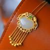 Colgante de plata s925 con borla morada ahumada de jade hetiano natural estilo palacio de hadas con personalidad de urraca