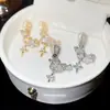 Pendientes de Clip~Oro Real de 14K Electrochapado Diseño de Estrella con Circonita, Simples y de Moda, Estilo de Lujo Ligero, Diseño Único, Pendientes sin Perforación