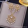 Cdd Conjunto de Collar y Pendientes Irregulares para Mujer Estilo Palacio Europeo Americano de Oriente Medio Piedra de Coral Pedrería Aleación Directo de la Fábrica Fuente