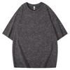 Camiseta de manga corta de algodón peinado batik de 260 g con hombros descubiertos y cuello redondo para hombre, estilo europeo, holgada, lavada y de media manga.