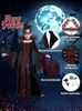 Novos Fantasias Infantis Europeias e Americanas de Halloween Fantasia de Bruxa Medieval Retro com Cadarço Gola Alta Manga Sino Estampada Vestido Longo