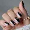 24 piezas de cuadrado negro y blanco oro foil luciendo armadura corto obsidiana parche arte de uñas terminado negro uñas postizas al por mayor