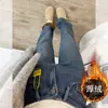 Calça Jeans Wide Leg Azul Claro de Cintura Alta para Mulheres, Novo Estilo Outono e Inverno 2025, Caimento Solto, Emagrecimento, Fluido, Forrada com Lã, Perna Reta, Comprimento até o Chão