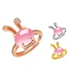 Anillo de Conejo Rosa con Cristal Rosa Chapado en Oro Rosa Famoso en Internet, Anillo de Conejo Lindo y Dulce Ajustable