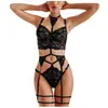 Europeu e Americano Transfronteiriço Sexy Decote Profundo Exposição do Bumbum Tentação Cinta-liga Empregada Gola Alta Soutien Conjunto de Três Peças Lingerie Erótica Feminina